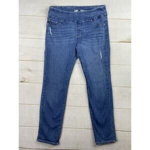 Lee Pull On Jeans Womens Sz 12 Medium Wash Slimming Slim Straight Stretch Denim